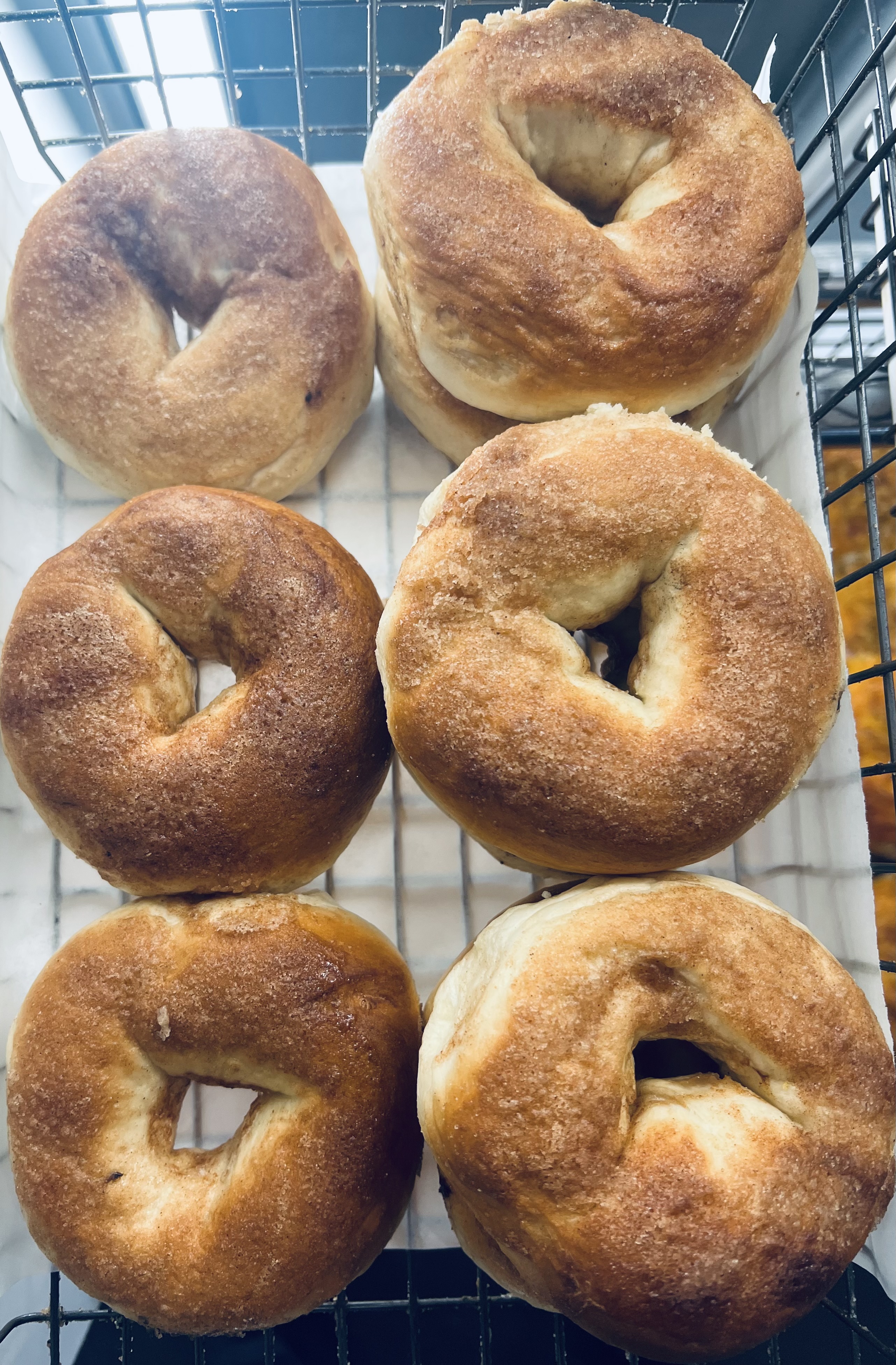 Fresh cinnamon sugar bagels